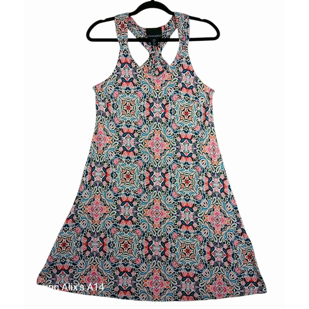 Cynthia Rowley  Medium A-Line Floral Dress Multicol Liquid Knit Stretch Workwear